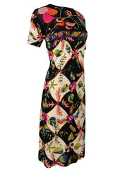 1960s Emilio Pucci Unusual Bright Floral & Black Print Silk Jersey Dress