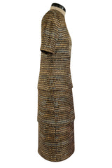 Elegant 1960s Madame Gres Haute Couture Printed & Tiered Silk Day Dress