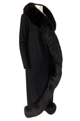 1971 Pauline Trigere Museum Held Black Jersey & Fox Fur Coat or Dress