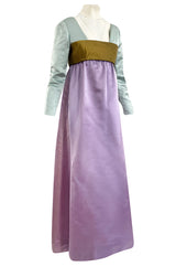 1960s Teal Traina by Geoffrey Beene Lavender Olive & Turquoise Silk Banded Bodice Dress