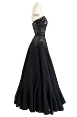 Rare c.1947 Nina Ricci Early Haute Couture Strapless Black Lace & Silk Taffeta Dress