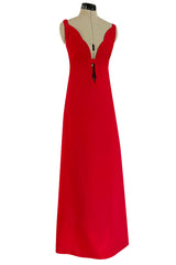 Fabulous Fall 2012 Valentino Red Silk Crepe Jersey Dress w Deep Scalloped Front Plunge