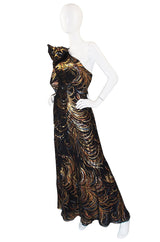 1970s Ruben Panis Metallic Silk Chiffon Gown