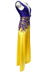 c.2006 Balestra Roma Haute Couture Purple & Yellow Embellished Silk Jumpsuit