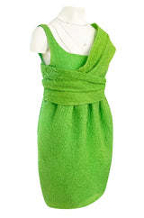 Spring 1988 Christian Lacroix Luxe Label Demi-Couture Lime Green Puff Silk Dress W Changeable Panel