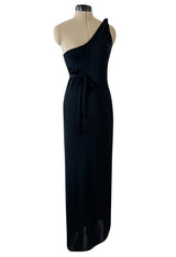 Versatile 1970s Loris Azzaro Multi Tie - One Shoulder or Halter - Black Jersey Dress