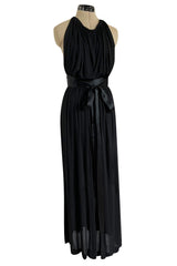 Incredible 1971-1973 Donald Brooks Backless Black Jersey Dress w Ribbon Ties