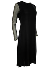 1970s George Stavropoulous Couture Black Silk Chiffon Caped Shoulder Dress