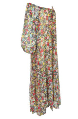 Documented 1975 Yves Saint Laurent Floral Print Off Shoulder Dress