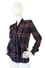 Spring 1984 Haute Couture Plaid Silk Yves Saint Laurent Top