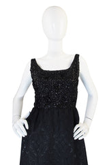 1960s Nathan Strong Black Silk Beaded Gown
