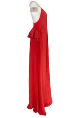 Recent Rochas Red Silk Backless Dress w Ruffle Detail at Low Back