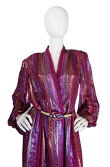 1970s Striped Metallic Victor Costa Wrapped Maxi Dress
