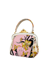 1960s Emilio Pucci Soft Pink Floral Pinted Silk Top Handle Mini Bag