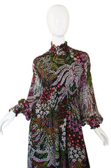 1970s Scott Barrie Silk Ruched Maxi Dress