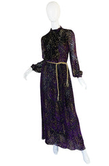 1970s Incredible Velvet Chiffon Lillie Rubin Dress