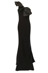 Stunning 1990s Jacques Fath Bow Detailed One Shoulder Bias Cut Dress