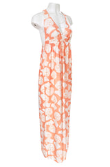 1970s Young Edwardian Marilyn Monroe Plunging Nylon Jersey Print Dress