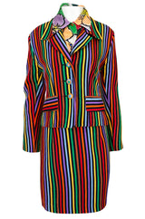 Spring 1992 Todd Oldham Floral Top w Rainbow Striped Jacket & Skirt Suit