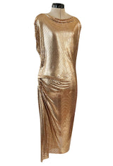 Fabulous Recent Paco Rabanne Oroton Gold Metal Mesh Dress w Snap Draping