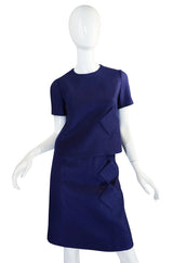 Early 1960s Pierre Cardin for Takashimaya Blue Linen Suit