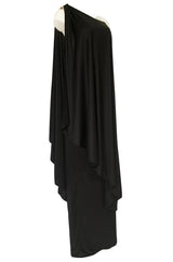 c.1981 Bill Tice Multiple Ways To Wear Black Jersey One Shoulder Dress