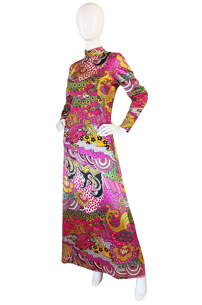 1960s Mr Blackwell Custom PInk Print Maxi Dress