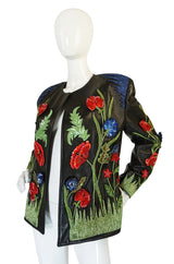 1987 Jean-Claude Jitrois Lesage 3D Floral Leather Jacket