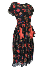 c.1974 Karl Lagerfeld for Chloe Dragon & Butterfly Printed Silk Day Dress