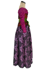 Extaordinary Fall 1990 Yves Saint Laurent Haute Couture Look 126 Purple & Bronze Silk & Lace Dress