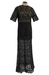 Resort 2015 Valentino Bold Black Lace Full Length Skirt w Matching Tunic / Mini Dress Set