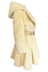 Incredible 1980s Thierry Mugler Cinched Waist Faux Fur Hooded Coat