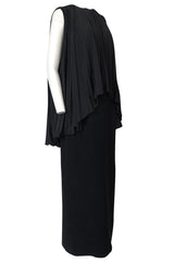 1990s Christian Dior Chic Black Sheath Dress w Pleated Cape Overley