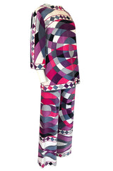 Iconic 1960s Emilio Pucci Pink Print Velvet Pant & Tunic/Dress Set