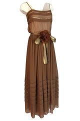 Spring 1978 Unlabeled Christian Dior Haute Couture Silk Dress w Floral Belt