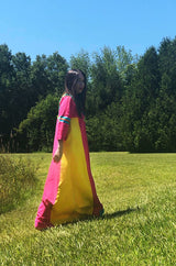 1960s Josefa Vibrant Pink and Primary Color Cotton Caftan Dress