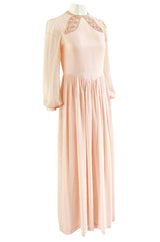 1960s Tiziani by Karl Lagerfeld Couture Blush Silk Chiffon & Sequin Dress
