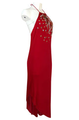 1970s Stephen Burrows Red Jersey Hand Beaded & Sequin Jersey Dress