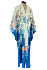 Prettiest 1970s Blue Floral Print Kimono Reversible to an Ivory & Coral Print
