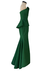 Spectacular Resort 2013 Oscar de la Renta Runway Strapless Emerald Green Silk Dress