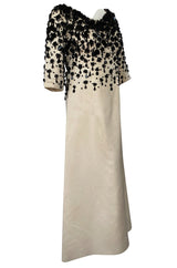 1960s Guy Laroche Haute Couture Embellished Beadwork Ivory Silk Dress
