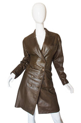 1980s Alaia Olive Leather Bustle Back Coat or Dress