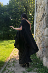 c.1981 Bill Tice Multiple Ways To Wear Black Jersey One Shoulder Dress