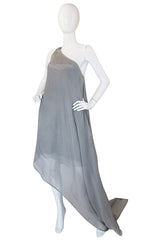 1980s Donna Karan Silver One Shoulder Gown