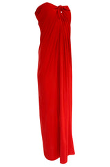Iconic c1976 Halston Strapless Tie Front Sarong Red Jersey Dress