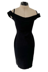 Documented Spring 1992 Azzedine Alaia Black Bodyt Hugging Knit Off Shoulder