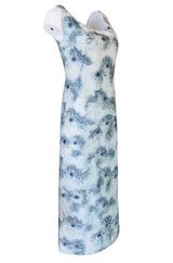 c.1963 Maggy Rouff Haute Couture Pale Metallic Blue Net & Ribbon Dress