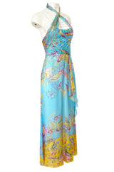 Spring 2004 Valentino Runway Pale Turquoise Silk Chiffin Print Dress