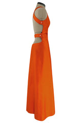 Incredible Spring 1970 Andre Courreges Cross Strap Backless Bright Sculpted Orange Dress