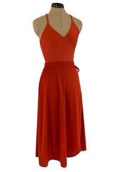 Original 1987 Danskins Deep Rust Coloured Stretch Jersey Bodysuit & Wrap Skirt